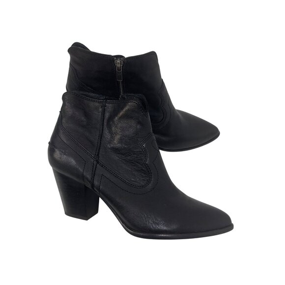 Frye Womens Black Leather Ankle Boots Size 8.5M Zipper Closure - Picture 2 of 13